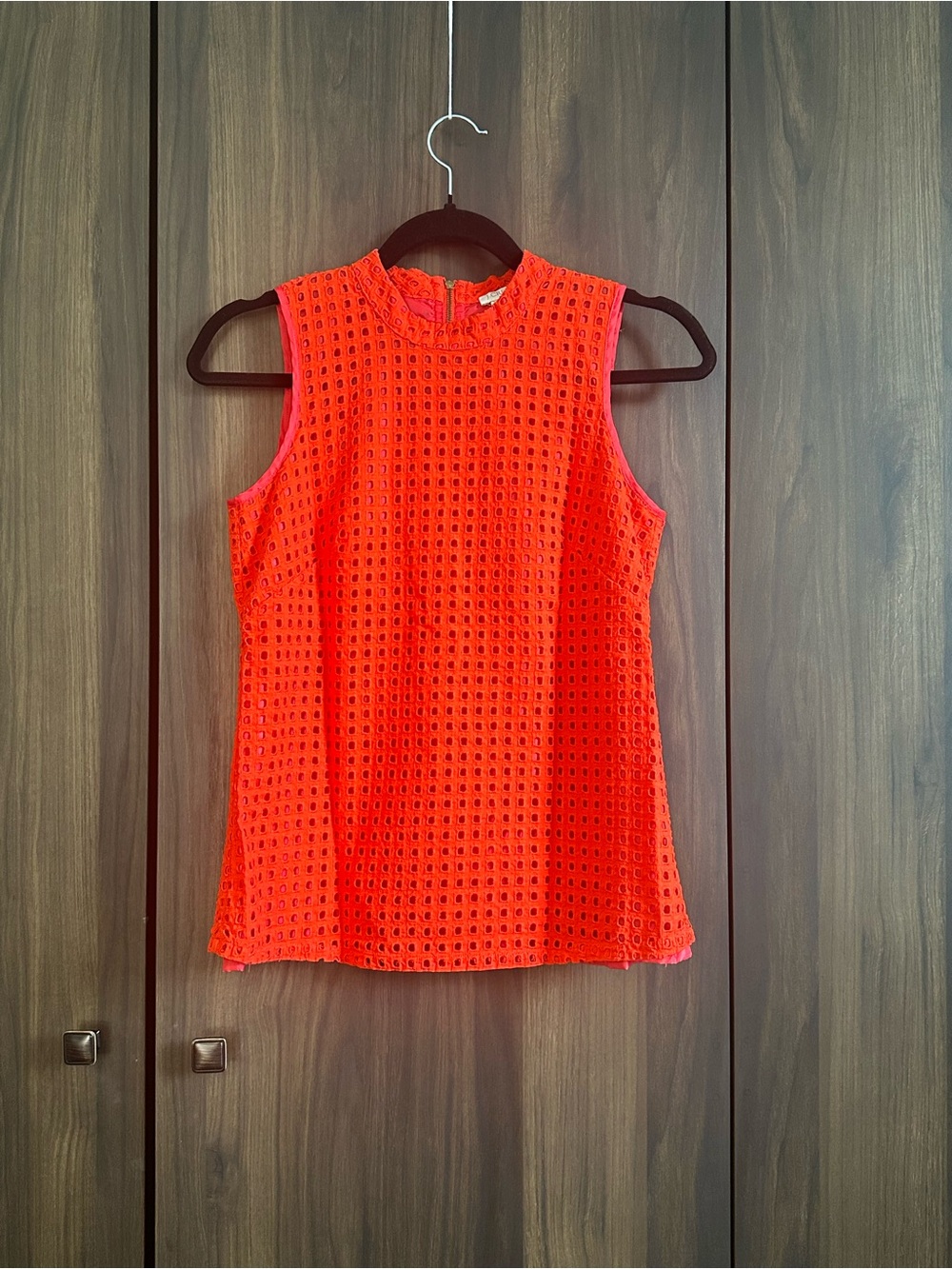 J. Crew Sleeveless Eyelet Shell Top in Bright Orange/ red